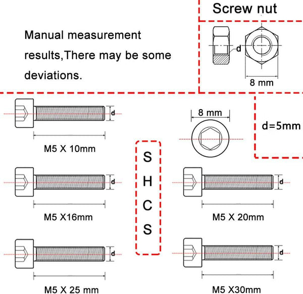 Newlng M5 304 Stainless Steel Bolts and Nuts, Hex Flat Head Cap Bolts Screws Nuts Hexagon Socket Head Screw,Heavy Duty Hex Bolts Nuts Assortment,