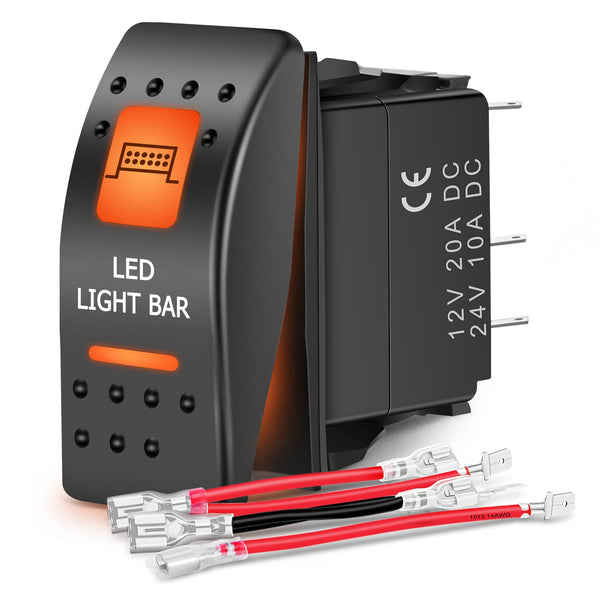 Nilight UTV LED Light Bar Rocker Switch on off 5 PIN SPST Lights Switches W/Orange Backlit 12V 24V Toggle Compatible for Polaris RZR Can-Am Atvs