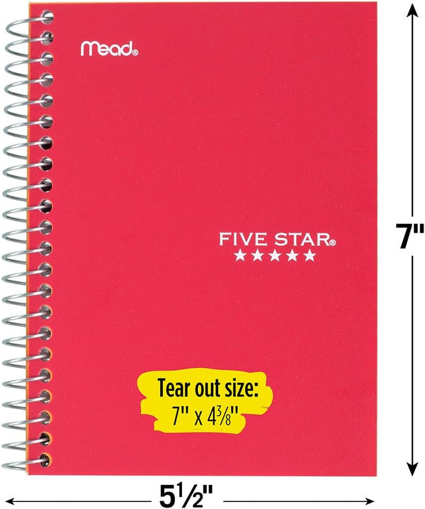 Five Star Spiral Notebook, 1 Subject, College Ruled Paper, 100 Sheets, Colored Small Note Book, Lined Paper, Home School Supplies for College