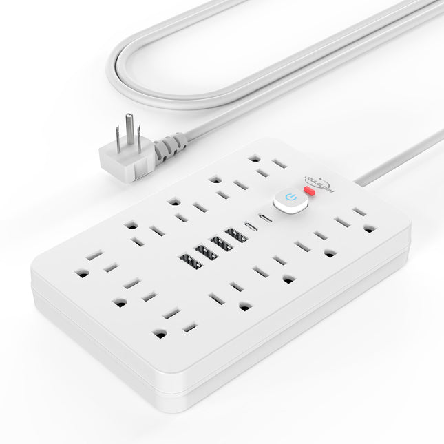 JouleLoom Power Strip Surge Protector with 11 Outlets, 4 USB and 2 USB C Ports, 5 Ft Extension Cord, Flat Plug, Wall Mou