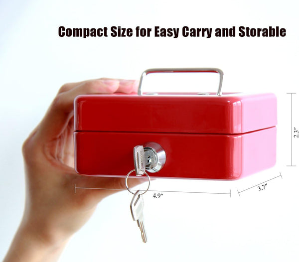 Small Cash Box with Lock and Slot - Jssmst Metal Coin Bank Piggy Bank for Adults and Kids, Red(SMCB0303N) Red XS(4.92")-slot