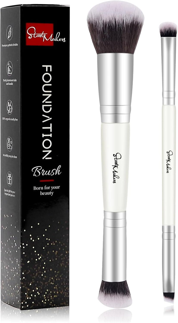 START MAKERS 2-in-1 Makeup Brushes Dual-ended Contouring Foundation Brush 2 Pack Concealer Brush Face Eyebrow Eyeshadow Brush for Liquid, Powder,