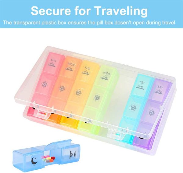 Weekly Pill Organizer,3-Times-A-Day 7 Day Pill Box Large Compartments Moisture-Proof Pill Case Medication Reminder Portable Travel Container for