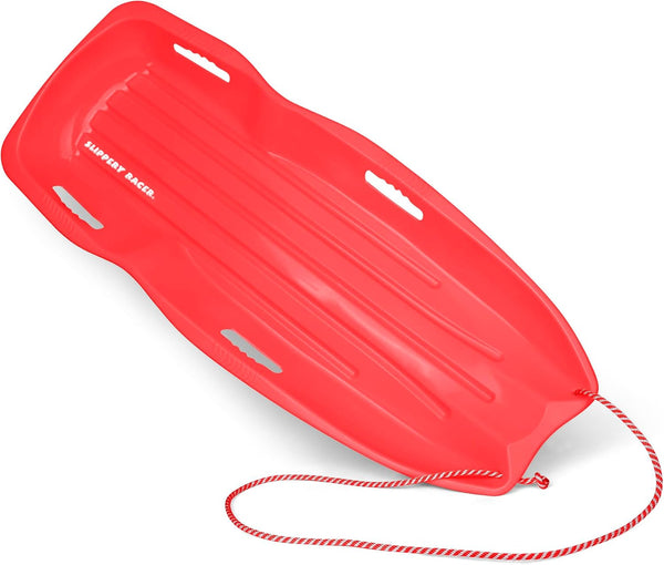 Slippery Racer Downhill Xtreme Flexible Adults and Kids Plastic Toboggan Snow Sled for up to 2 Riders with Pull Rope and Handles 2 PACK RED/GREEN