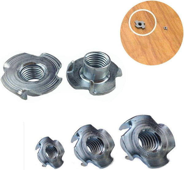 T-Nut 1/4"-20,5/16"-18, 3/8"-16, (100 Pack) 4 Pronged Tee Nut Assortment Kit,for Rock Climbing Holds, Wood, Cabinetry, etc.