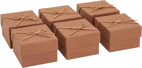 Juvale Bracelet Gift Box 6-Pack - 3.5 x 3.5 x 2.3 in, Brown Country-Rustic Cardboard - Velvet Pillow & Faux Leather Bow Lid - Tiny Jewelry Gift