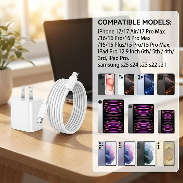 iPhone 17 16 15 Charger Fast Charging,2Pack 20W Apple iPad USB C Wall Charger Block with 6FT USB C to C Cable for iPhone 17/Pro/Pro Max/17 Air/