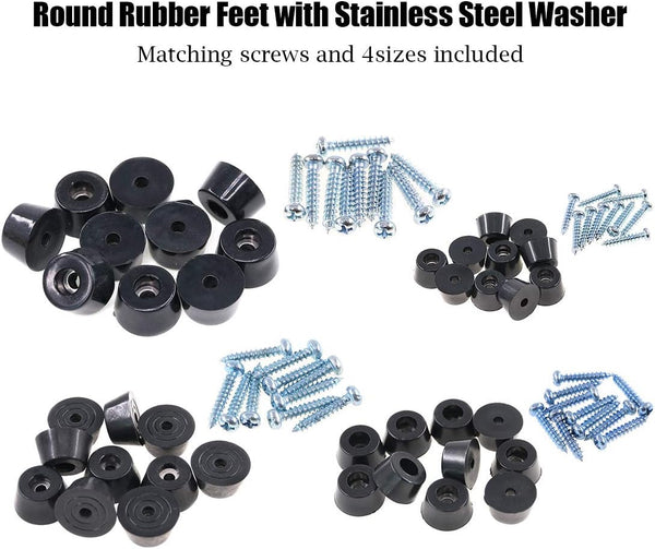 Hilitchi 40-Pcs Round Black Rubber Feet Bumpers Pads with Matching Screws with Built in Stainless Steel Washer for Cutting Board Amps Cabinet Desk