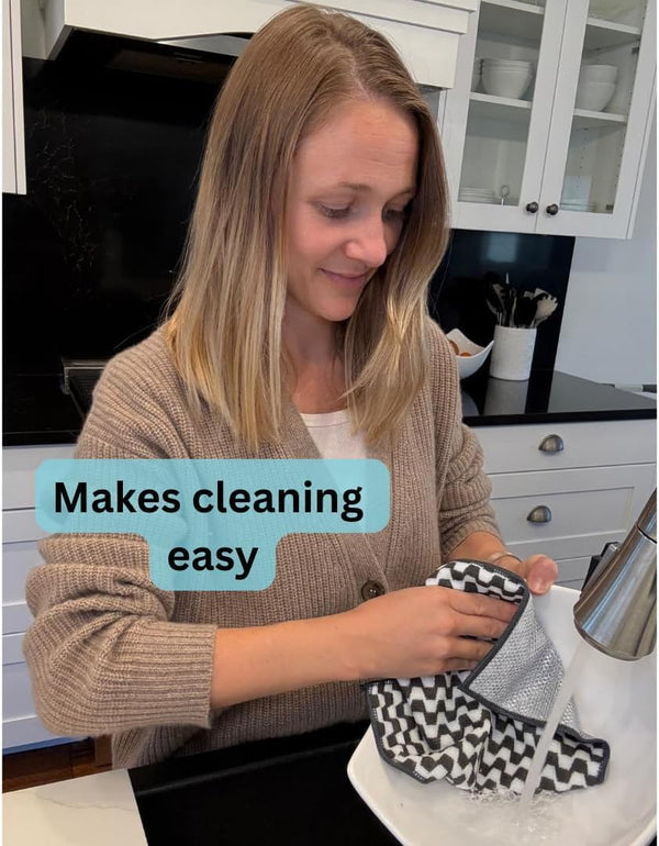 Severn Dish Cloths for Washing Dishes 4Pk. No-Smell Dish Rags with Non-Scratch Wire Scrubber Side for Kitchen Cleaning. Grime-Fighting