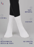 Hugh Ugoli Women's Cotton Diabetic Ankle Socks, Wide, Thin, Loose Fit and Stretchy, Seamless Toe, Non Binding Top, 4 Pairs 6-9 05- White (4 Pairs)