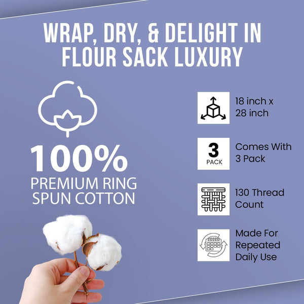 WHITEWRAP Flour Sack Towels 18X28 Ã¢ÂÂ 100% Cotton (Pack of 3), Reusable Kitchen Tea Towels for Baking, Crafts, Embroidery Ideas