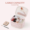 Prite Quilted Makeup Bag Travel Toiletry Organizer for Women (Cherry)