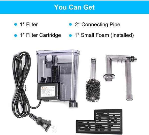 DaToo Aquarium Hang On Filter Small Fish Tank Hanging Filter Power Waterfall Filtration System DTXP-03B (3 to 10 gallons)