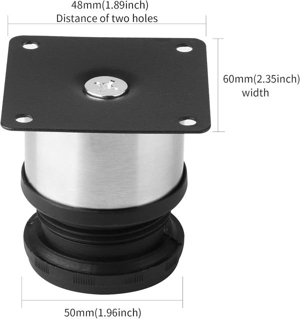 JIAKAI Pack of 4 Furniture Cabinet Adjustable Stainless Steel Round Kitchen Feet，Furniture Leg for DIY Furniture, Sofa Table Cabinets Shelves 50 x