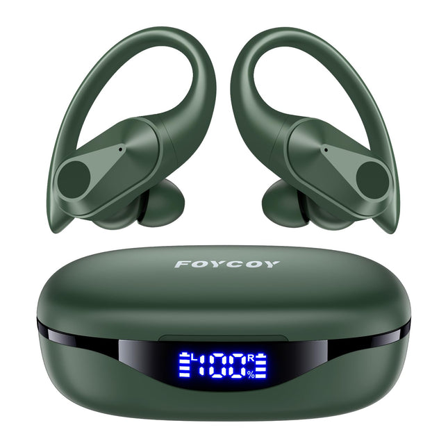Wireless Earbuds, 90H Playtime Bluetooth Headphones, over Ear Buds with LED Display, Stereo Bass Earphones, Wireless Cha