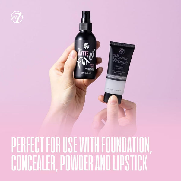 W7 Prime Magic & the Fixer Matte Set - Makeup Primer & Setting Spray Duo for a Smooth, Matte Finish - Pore Minimizer & Shine Control -