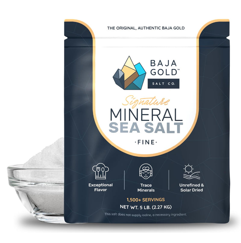 Baja Gold Mineral Sea Salt, Gary Brecka Choice, Fine Grind, 5 lb Bag | Unrefined Mineral Sea Salt, Trace Minerals, Naturally Lower Sodium,