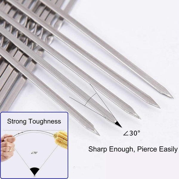 12PCS Kabob Skewers Flat Metal BBQ Barbecue Skewer 14" Long Stainless Steel Shish Kebob Sticks Wide Reusable Grilling Skewers Set for Meat Shrimp