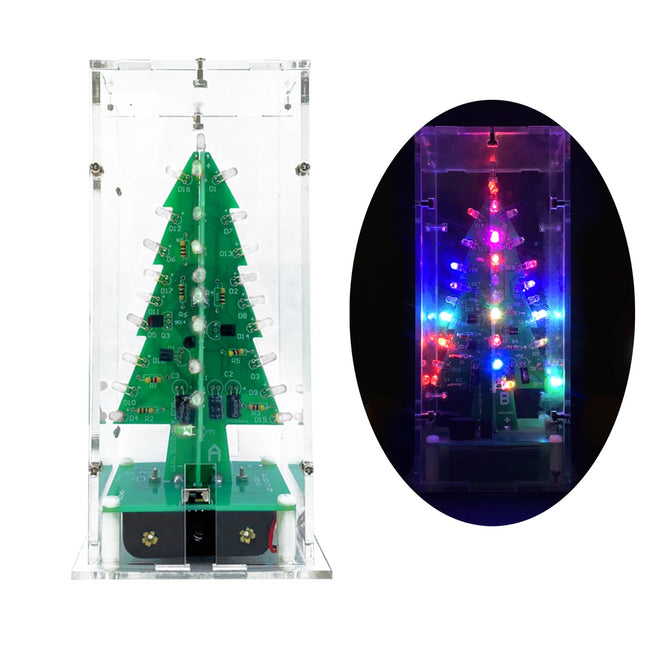 Christmas Tree Soldering Practice Kit 3D Xmas Tree with 7 Color LED Flashing DIY Electronics Project STEM Educational Ki