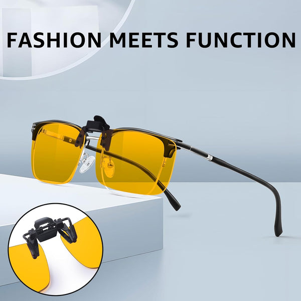 VIEWBETTER 3 Pack Clip On Blue Light Blocking Glasses for Eyes Strain/Light-Sensitive Flip Up Computer Gaming Glasses A801 Orange + Yellow + Clear