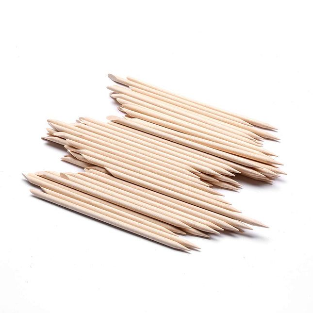100 Pcs Orange Wood Nail Sticks Double Sided Multi Functional Cuticle Pusher Manicure Pedicure Tool for Manicure Pedicure A-Wood