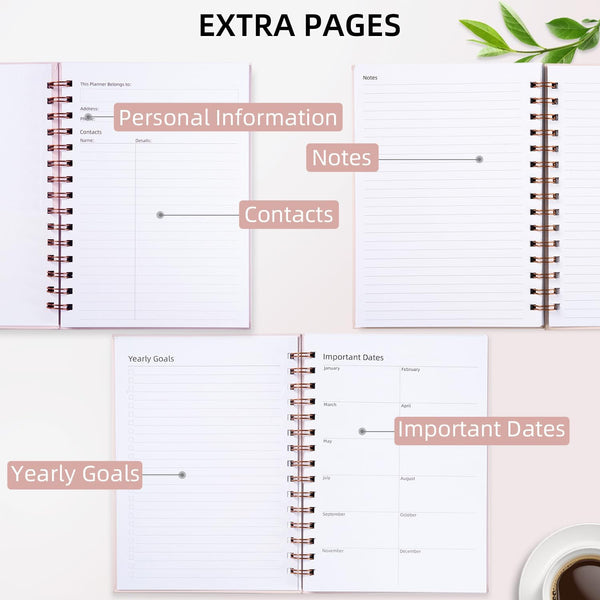 Undated Weekly and Monthly Planner Spiral Bound- Weekly Goals Notebook, To Do List, Habit Tracker Journal, Academic, Aesthetic, Stylish School or