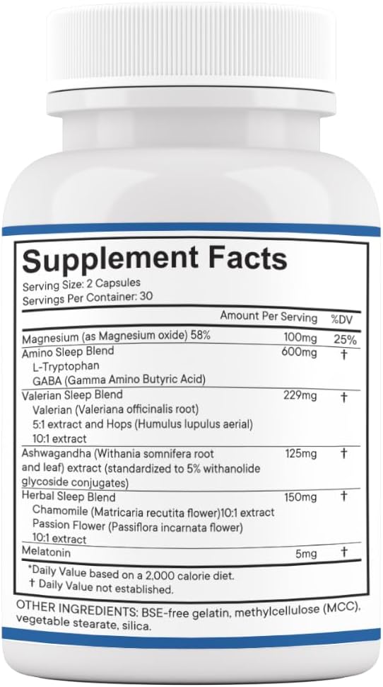 Relaxation Sleep Aid, Natural Non-Habit Forming, Sleep Supplement Developed to Support for Longer & Better Sleep, Chamomile, Magnesium, Melatonin,