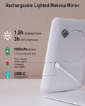 Rechargeable Travel Mirror with Light 7x5 Inch 1x/10x-white