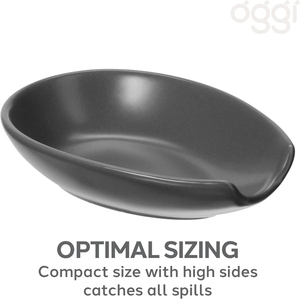 OGGI Spooner Ceramic Spoon Rest- Spoon Rest for Stove Top, Spoon Holder for Countertop, Kitchen Decor for Counter, Coffee Bar Accessories, Gray
