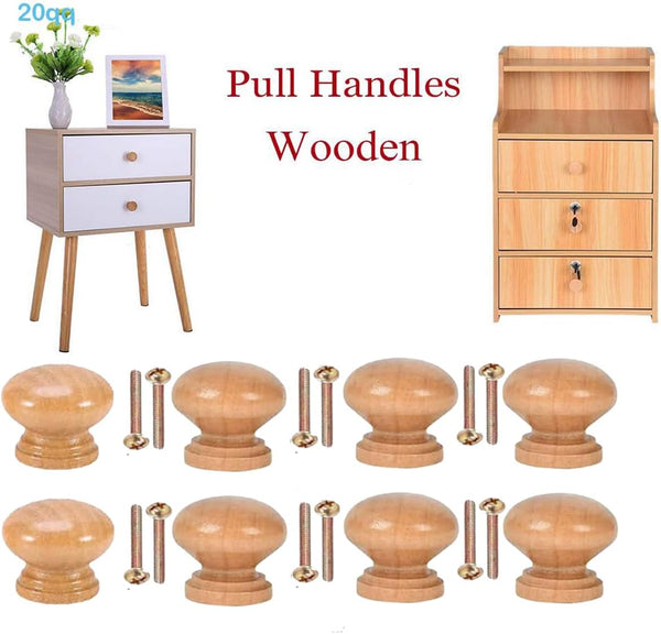 20Pcs Unfinished Wood Drawer knobs Pulls Finished, 33mm Round Mushroom Shape Wooden Cabinet Knobs Drawer Pulls Handles