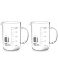 QWORK Beaker with Handle, 1000ml/33.81oz, Measuring Cup, Borosilicate Glass, Beaker Mug with Pouring Spout, 2 Pack