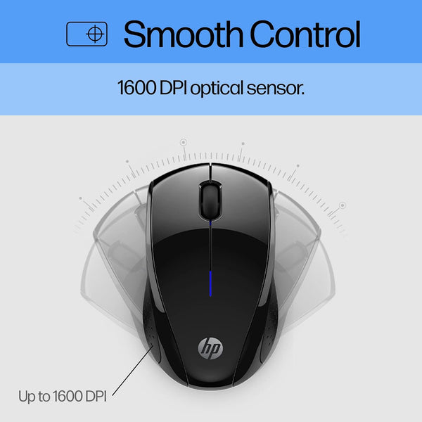 HP X3000 G3 Wireless Mouse - Black, 15-Month Battery, Side Grips for Control, Travel-Friendly, Blue LED, Powerful 1600 DPI Optical Sensor,