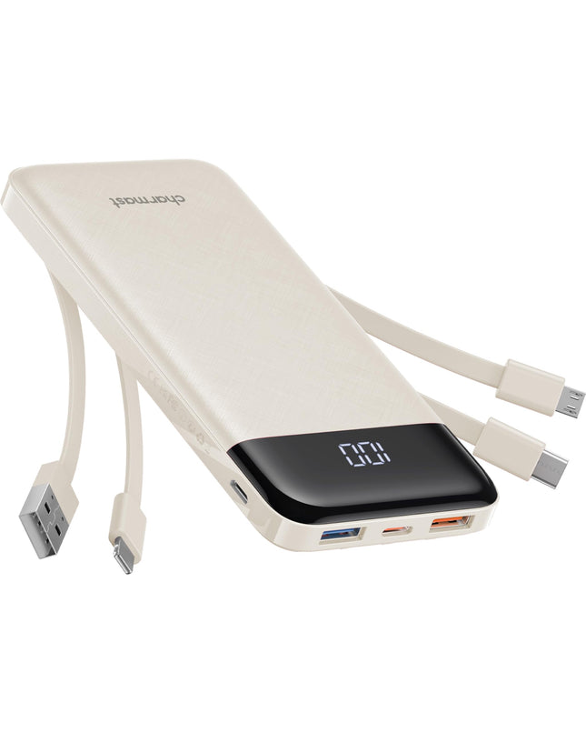Portable Charger with Built in Cables, Portable Charger with Cords Wires Slim 10000Mah Travel Essentials Battery Pack 6 