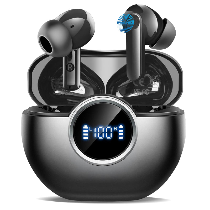 Wireless Earbuds 2025 NEW Bluetooth 5.4 Headphones Bass 3D Stereo, In-Ear Earphones with 4 ENC Noise Cancelling Mic, 48H Playtime with LED
