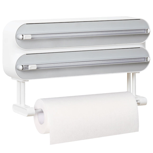 Magnetic Plastic Wrap Dispenser with Cutter - Refillable Aluminum Tin Foil and Plastic Wrap Organizer for Kitchen, Quasz