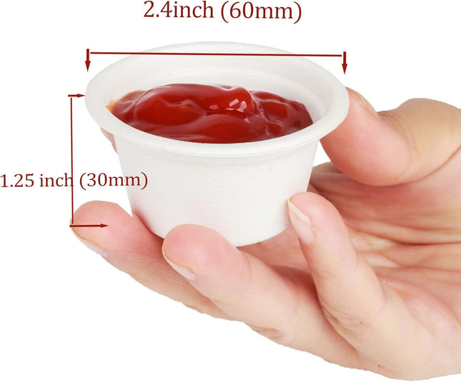 Golden Apple, 2oz-100ct Portion cups. Compostable Sugarcane/Bagasse. Biodegradable. Sample food cops.