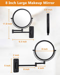 Wall Mounted Makeup Mirror - 1X/10X Magnifying Mirror for Wall, 8 Inch Double Sided 360Â° Swivel Extendable Bathroom Mirror for Shaving, Black