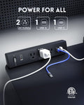PLUGTUL Desk Clamp Power Strip 6FT, Outlet Station with 3 Outlets, PD 20W Fast Charging, Flat Plug, 14 Gauge, 980J Surge Protector, Black Power