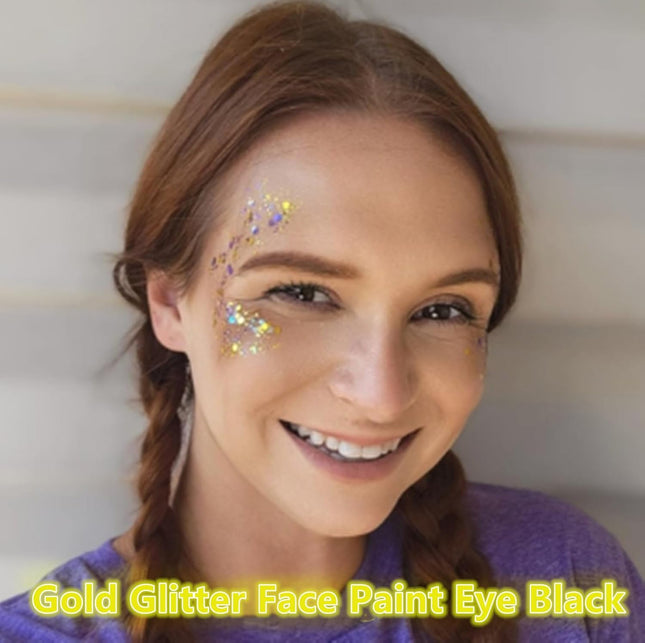 Go Ho Gold Face Body Glitter,Mardi Gras Glitter Makeup Gold Face Paint,Holographic Chunky Sequins Glitters for Eye Lip H