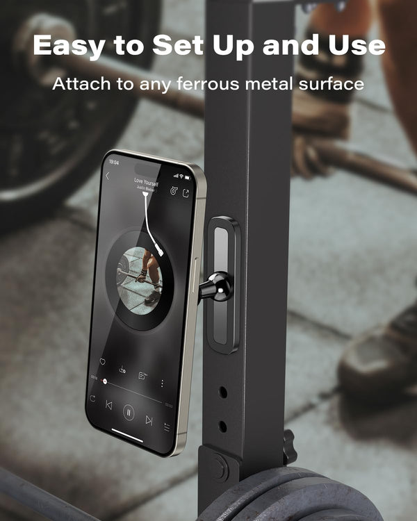 APPS2Car Gym Magnetic Phone Holder, Aluminum Alloy Base & Ball Joint, Black | 360° Adjustable Dual Magnet Phone Mount for MagSafe, Attach to Metal