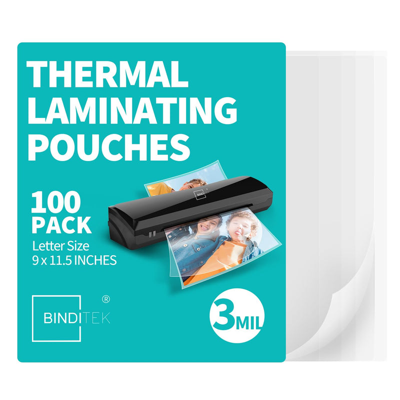 Binditek 100 Pack 3 Mil Thermal Laminating Pouches, 9x11.5 Inches Laminating Sheets, for Letter Size, Ultra Clear, Glossy, Hold 8.5x11 Inches,