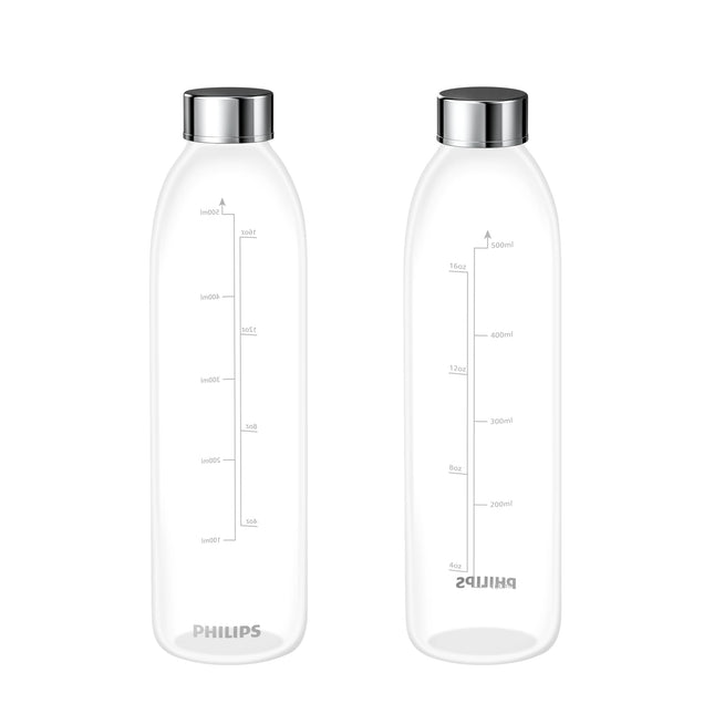 PHILIPS Glass Water Bottles, Reusable Clear Glass Bottles with Lids, Stainless S