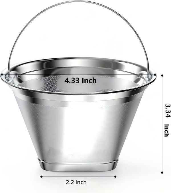 Stainless Steel Reusable Coffee Filter Compatible with Ninja Coffee Maker, 4 Cone Coffee Filters Coffee Basket, Permanent Coffee filters fit for