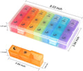 Weekly Pill Organizer,3-Times-A-Day 7 Day Pill Box Large Compartments Moisture-Proof Pill Case Medication Reminder Portable Travel Container for