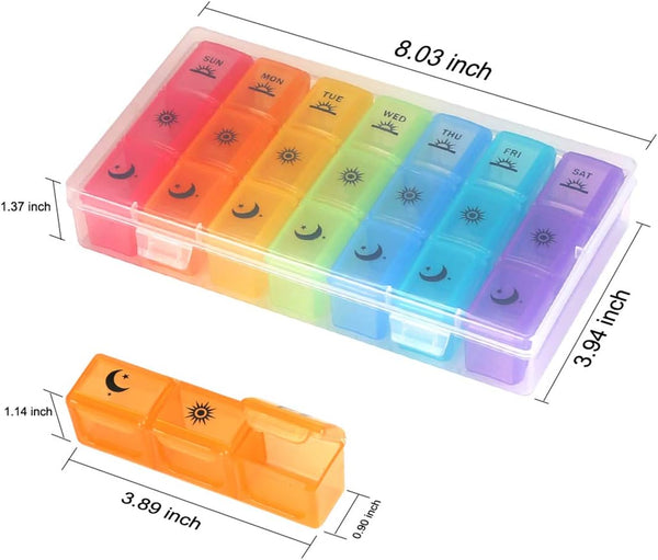 Weekly Pill Organizer,3-Times-A-Day 7 Day Pill Box Large Compartments Moisture-Proof Pill Case Medication Reminder Portable Travel Container for
