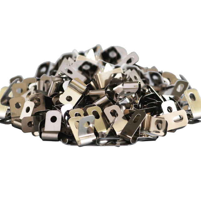 100 Pcs Fence Wire Clamps, Stainless Steel Wire Clips Mount Welded Wire to Vinyl, Wood or Metal Fence (for 12-16 Gauge Wire Fencing) 100 Pcs Clamps