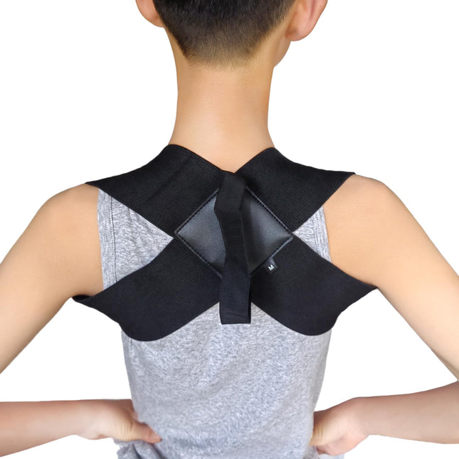 Men and Women Posture Corrector Back Support Strap, Compact Upper Support for Back, Neck, and Shoulders (Black) Medium (