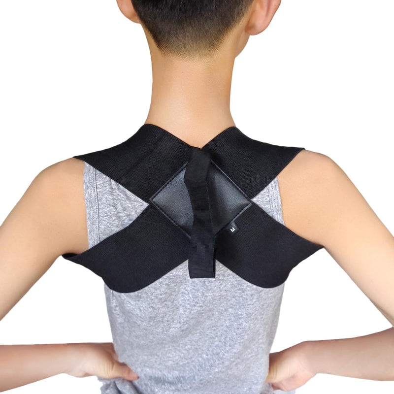 Men and Women Posture Corrector Back Support Strap, Compact Upper Support for Back, Neck, and Shoulders (Black) Medium (LB 121-143)