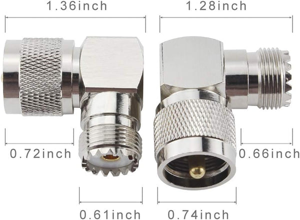 UHF Male PL-259 to UHF Female SO-239 L Shape Right Angle Adapter | 4PCS Connector for Coaxial Cable,CB, Ham Radio Antenna, Low Loss for Efficient