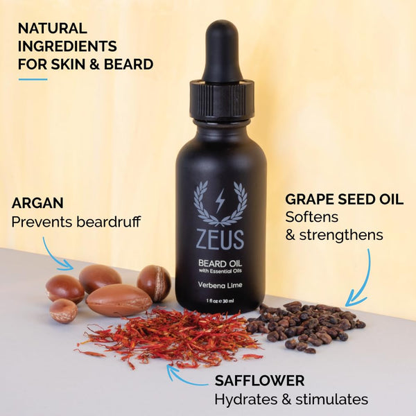 ZEUS Natural Beard Oil for Men, Premium Grooming Oil to Soften, Hydrate, Condition & Control Frizz in Beard and Mustache (Made in USA) Tea Tree
